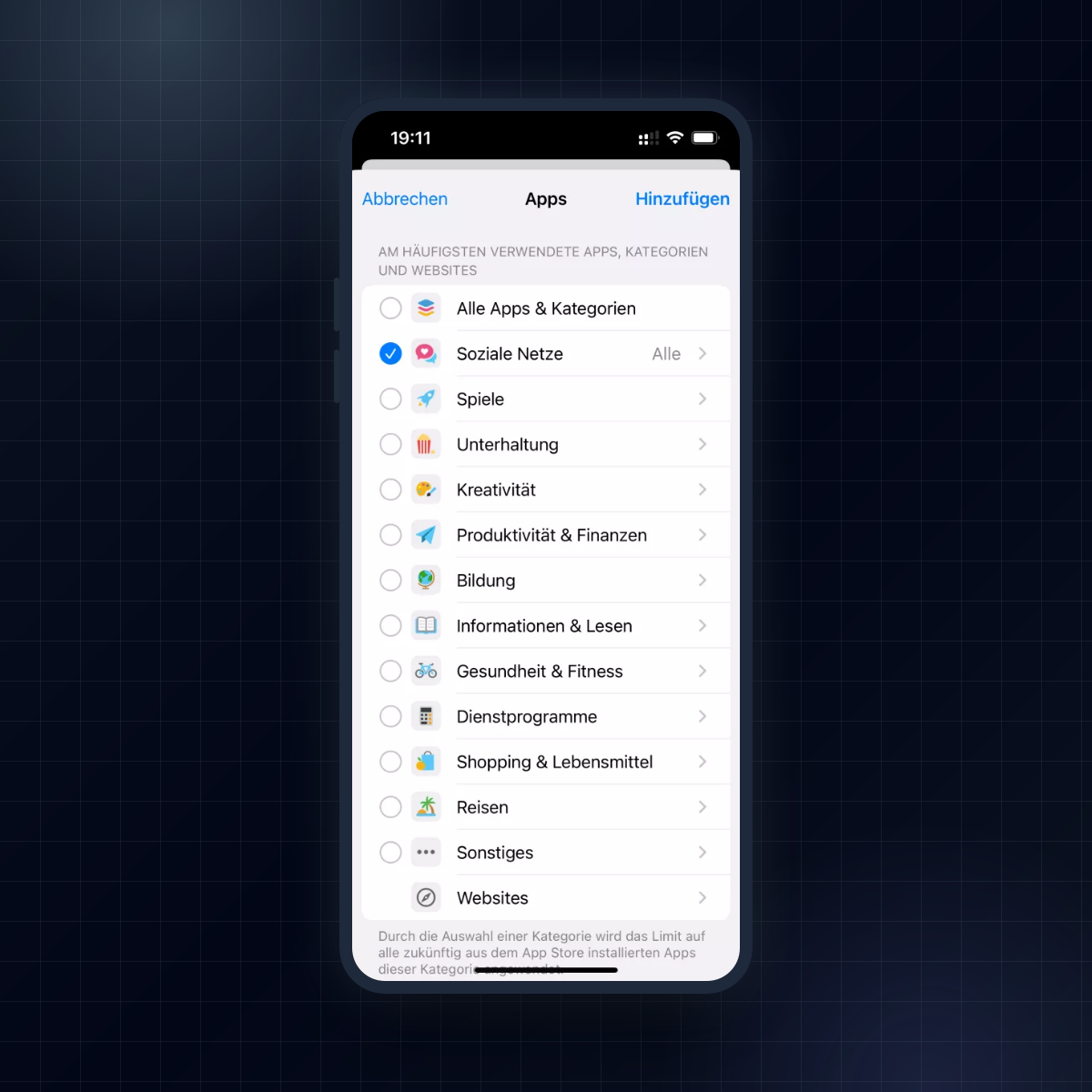 Apple: Kategorien für App-Limits anpassen