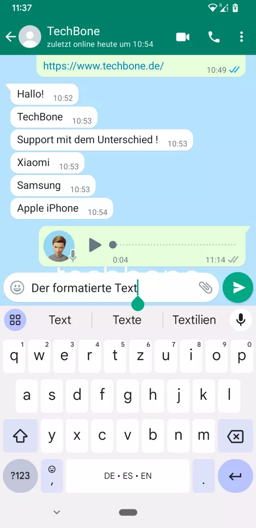 Text formatieren – Android: Schritt 1 – Text markieren
