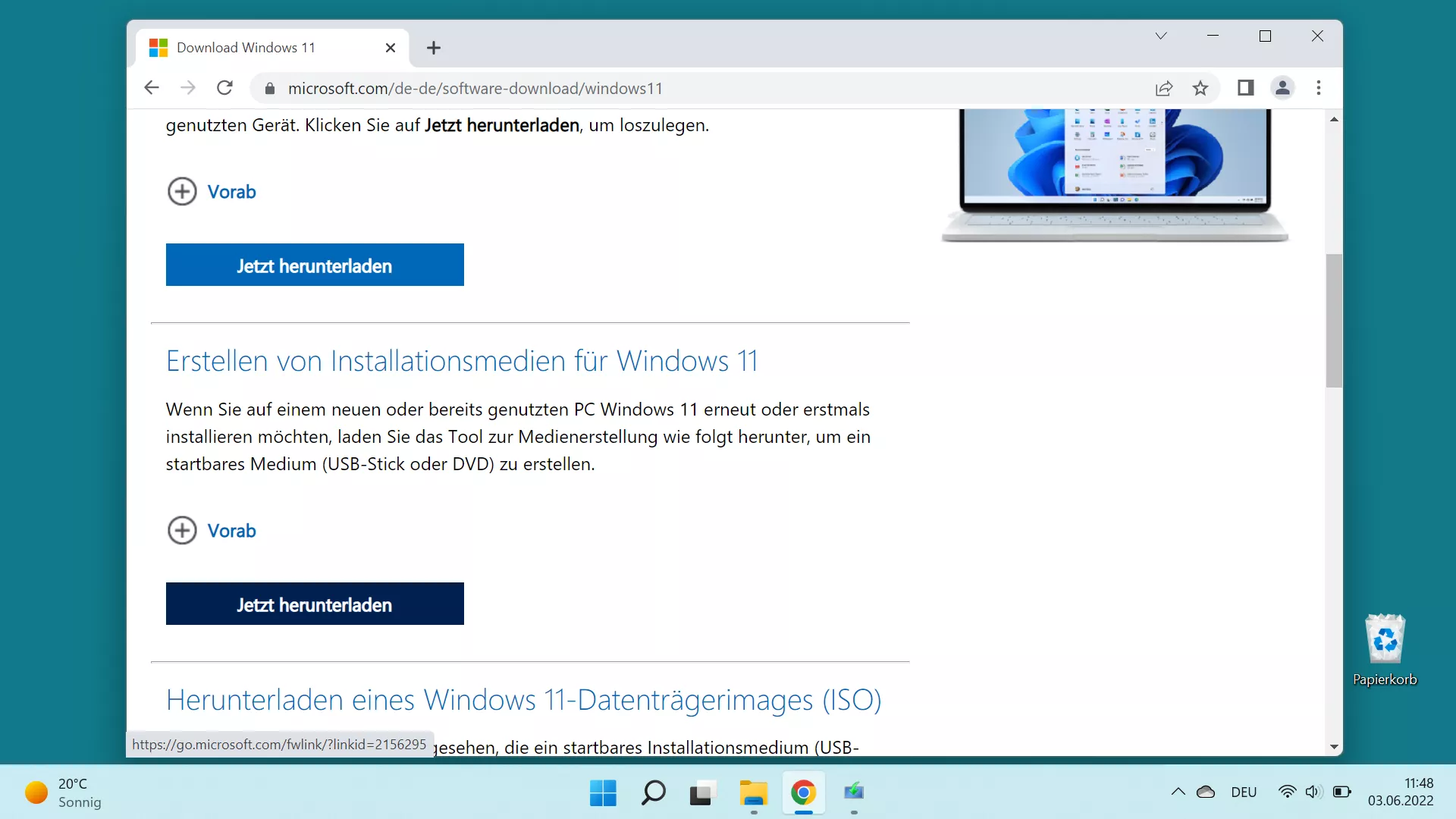 Media Creation Tool: Boot-Stick erstellen – Windows 11: Schritt 1 – Downloadbereich von Microsoft aufrufen