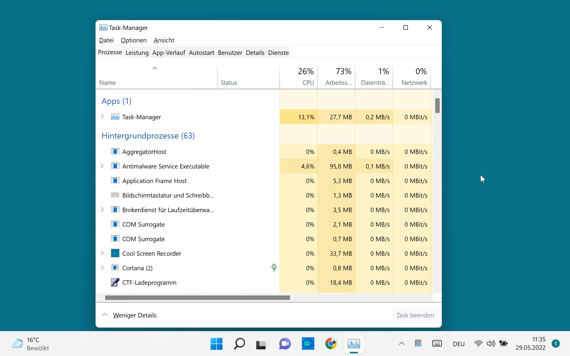 Explorer öffnen – Windows 11: Schritt 1 – Im Taskmanager auf Datei klicken